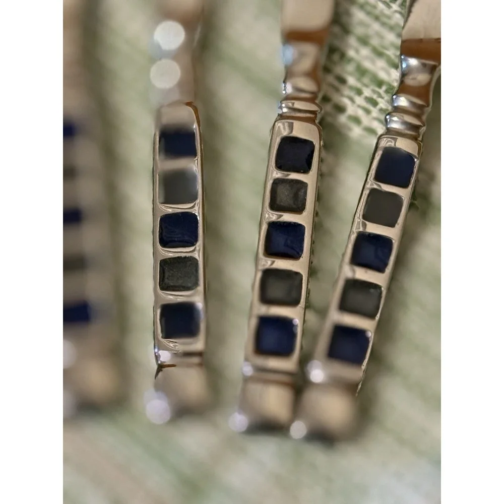 Vintage Heavyweight Geometric Blue Inlay Cocktail & Charcuterie Set (7pcs)